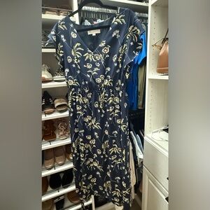 LOFT Navy Dress with Yellow Floral Pattern